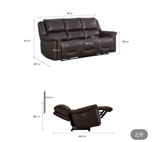 Set of Two Dark Brown Power Recliner Sofas With Head Tilt