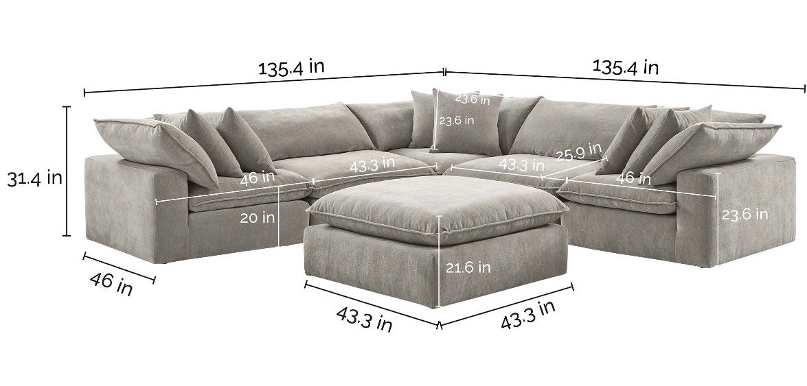 Taupe Modular Sectional  – Storage Consoles with Wood Tray