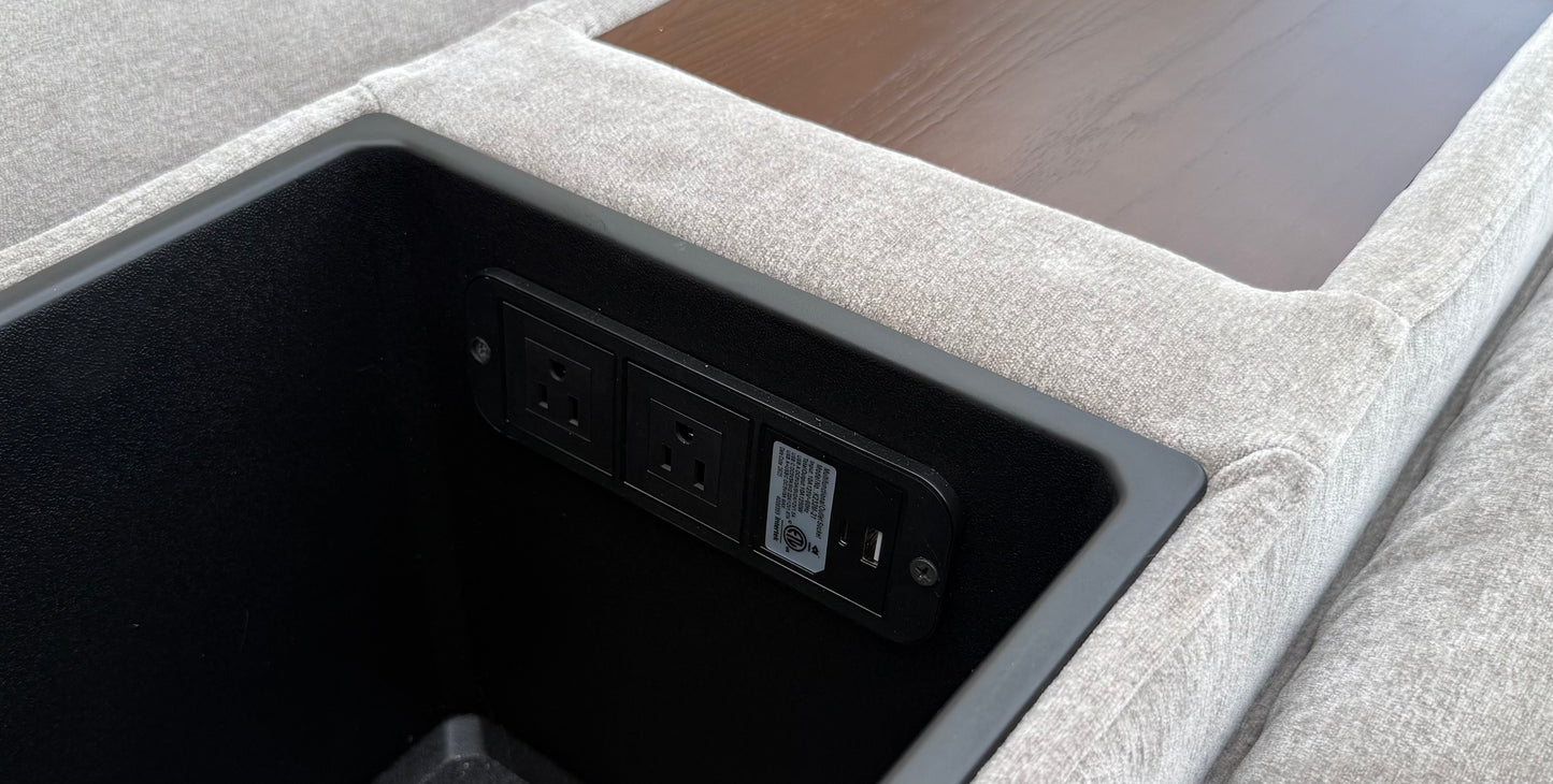 Taupe Modular Sectional  – Storage Consoles with Wood Tray