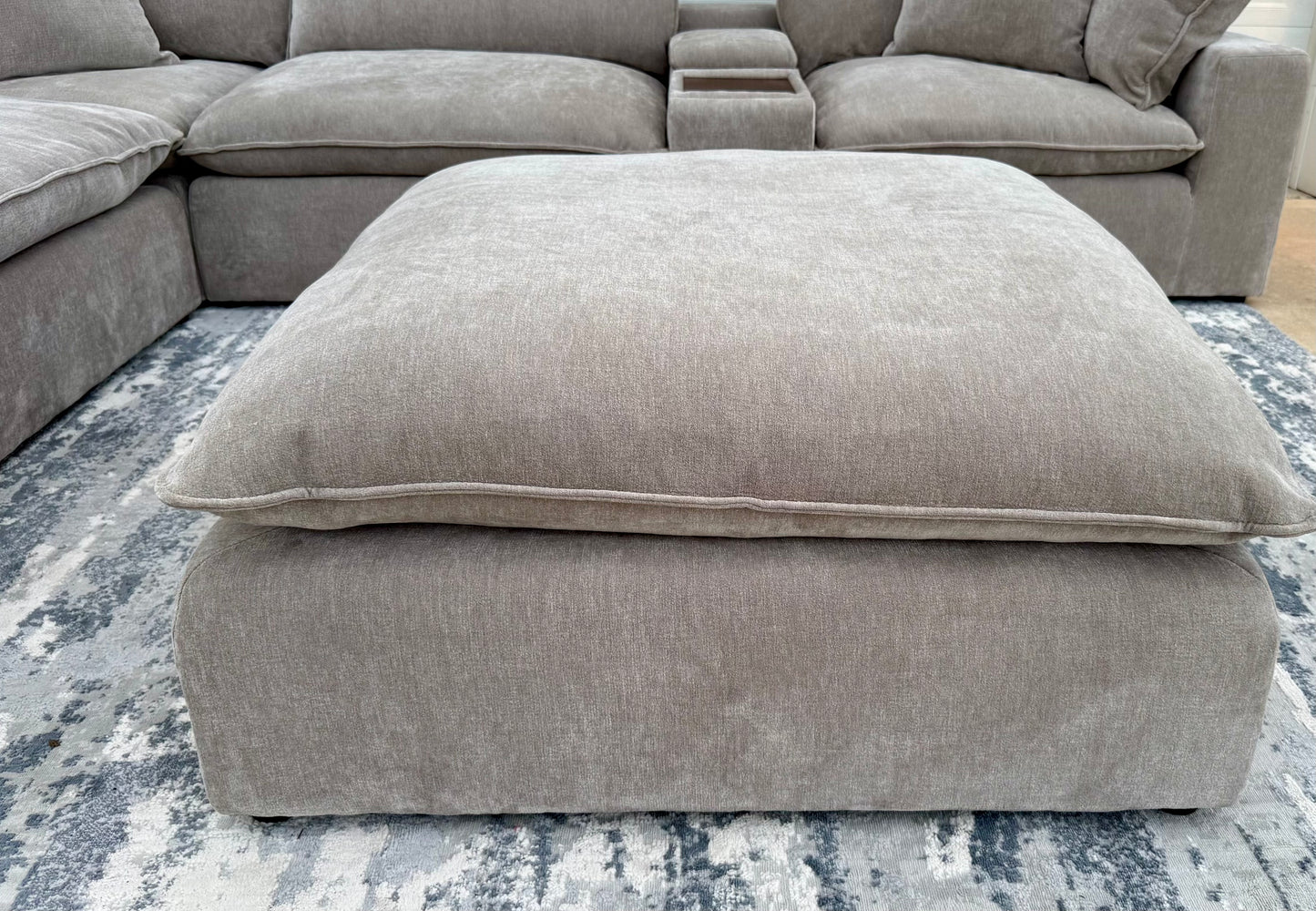 Taupe Modular Sectional  – Storage Consoles with Wood Tray