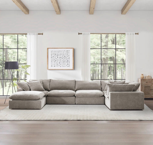 Taupe Modular Sectional  – Storage Consoles with Wood Tray