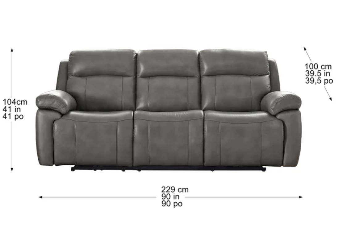 Grey 3-piece Top-grain Leather Triple Power Motion Living Room Set