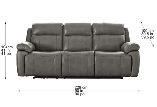Grey 3-piece Top-grain Leather Triple Power Motion Living Room Set
