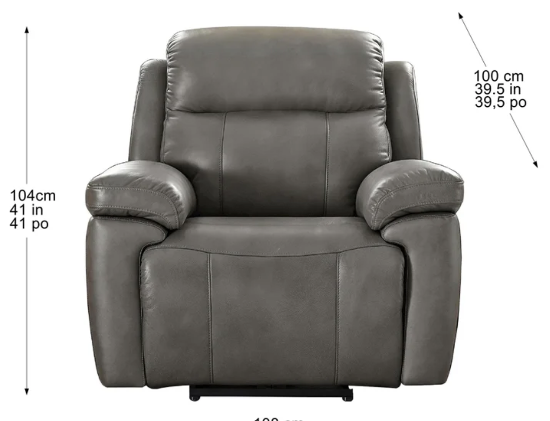 Grey 3-piece Top-grain Leather Triple Power Motion Living Room Set
