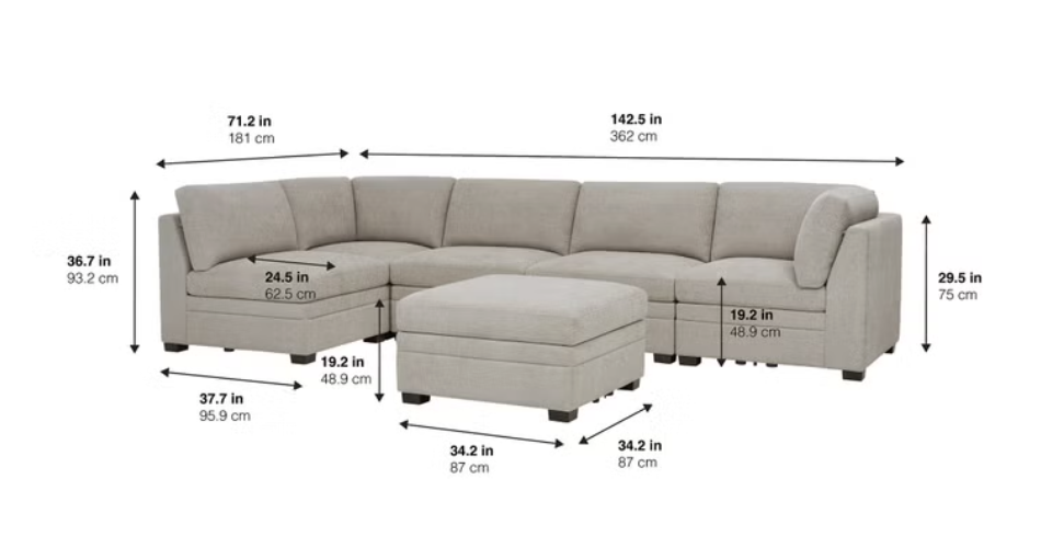 Thomasville Tisdale Modular Sectional 6-piece Taupe with Storage Ottoman