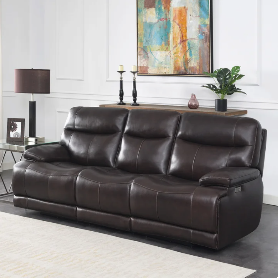 Brown Leather Power Reclining Sofa Set – With Power Head Tilt